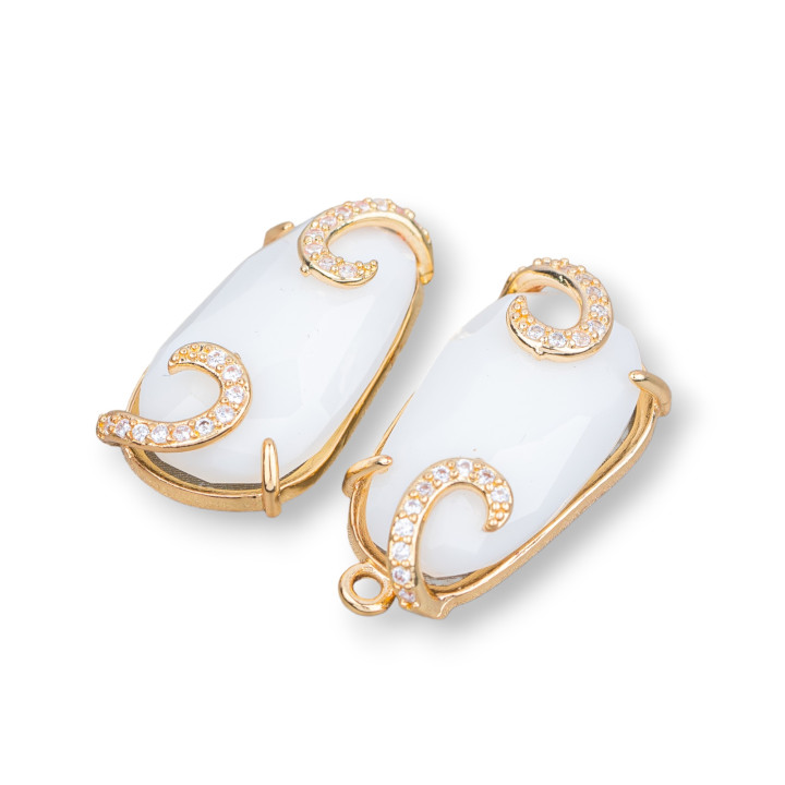 Conector Componente Bronce Con Ojo De Gato 13x26mm 6pcs Ágata Blanca