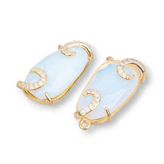 Bronze Component Connector With Cat's Eye 13x26mm 6pcs White Opal