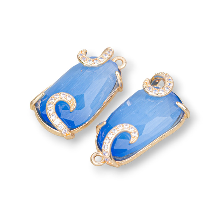 Conector Componente Bronce Con Ojo De Gato 13x26mm 6pcs Azul Claro