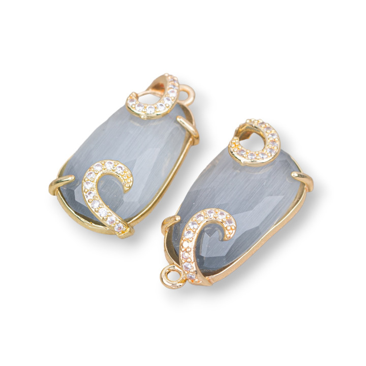 Bronze Component Connector with Cat's Eye 13x26mm 6τμχ Γκρι