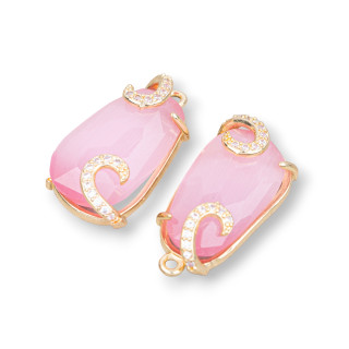 Connecteur Composant Bronze Oeil de Chat 13x26mm 6pcs Rose