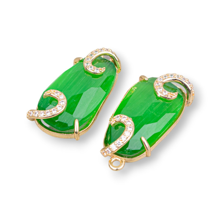 Connettore Componente Di Bronzo Con Occhio Di Gatto 13x26mm 6pz Verde