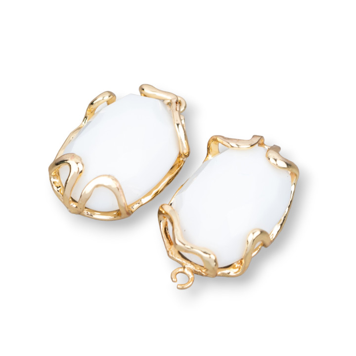 Connettore Componente Di Bronzo Con Occhio Di Gatto 16x26mm 6pz Agata Bianca