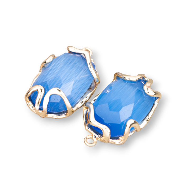 Connecteur Composant Bronze Oeil de Chat 16x26mm 6pcs Bleu Clair