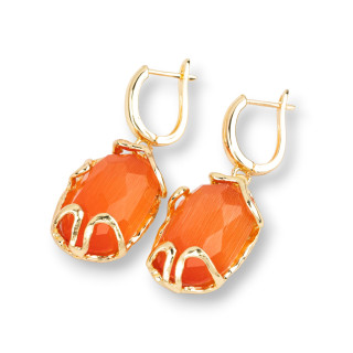 Aretes cerrados de bronce con ojo de gato 15x40 mm naranja