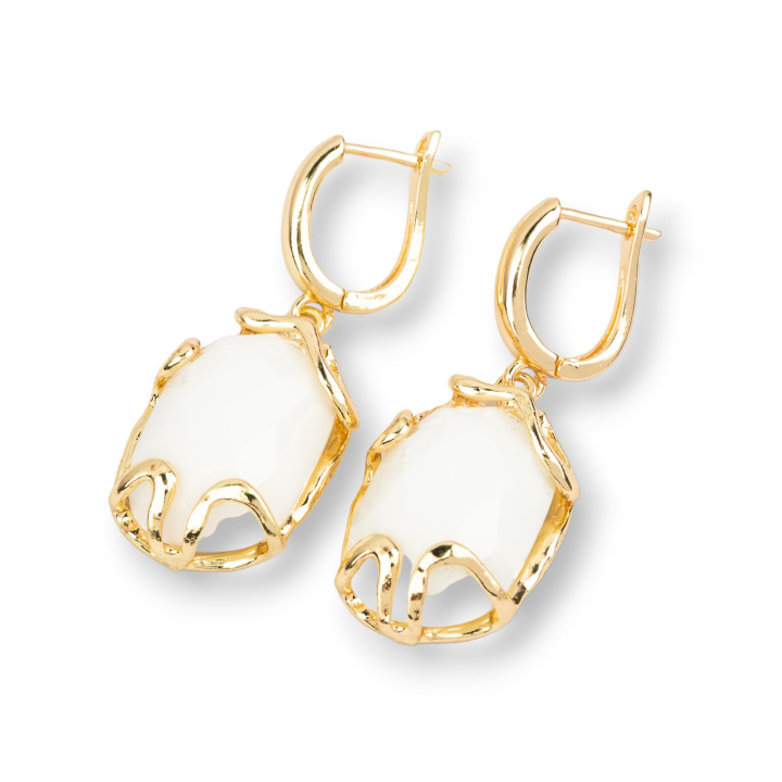 Aretes Cerrados De Bronce Con Ojo De Gato 15x40mm Blanco