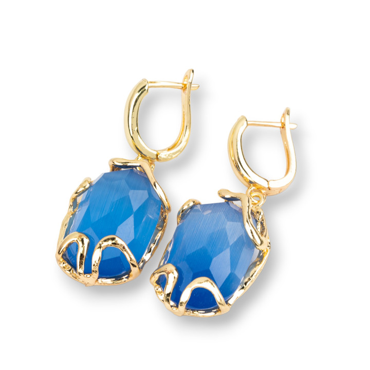 Aretes cerrados de bronce con ojo de gato 15x40 mm azul claro