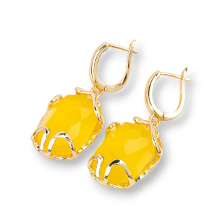 Bronze Closed Stud Earrings With Cat's Eye 15x40mm Yellow