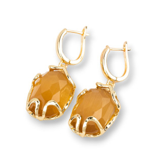 Boucles D'Oreilles Fermées Tiges Bronze Oeil De Chat 15x40mm Marron