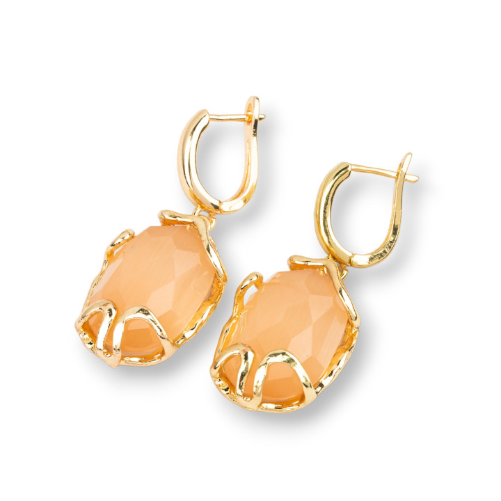 Aretes cerrados de bronce con ojo de gato 15x40 mm melocotón