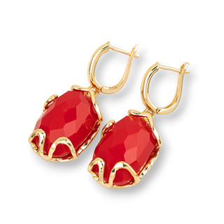 Bronze Closed Stud Earrings With Cat's Eye 15x40mm Red