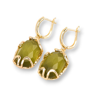 Aretes cerrados de bronce con ojo de gato 15x40 mm verde bosque