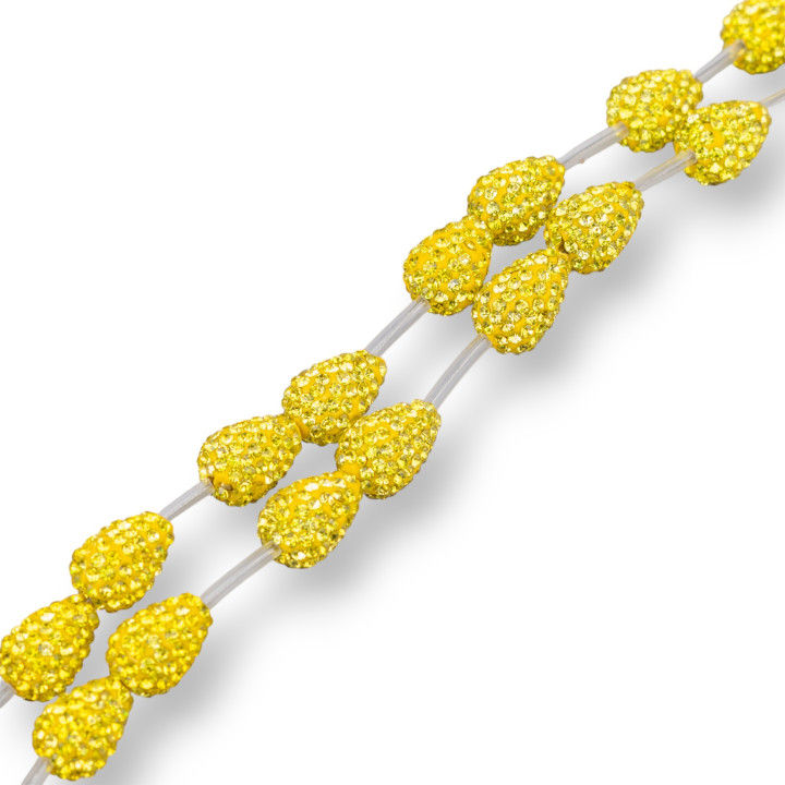 Strand Beads Marcasita Componente Strass Briolette Gotas 12x16mm 14pcs Amarillo Fluo