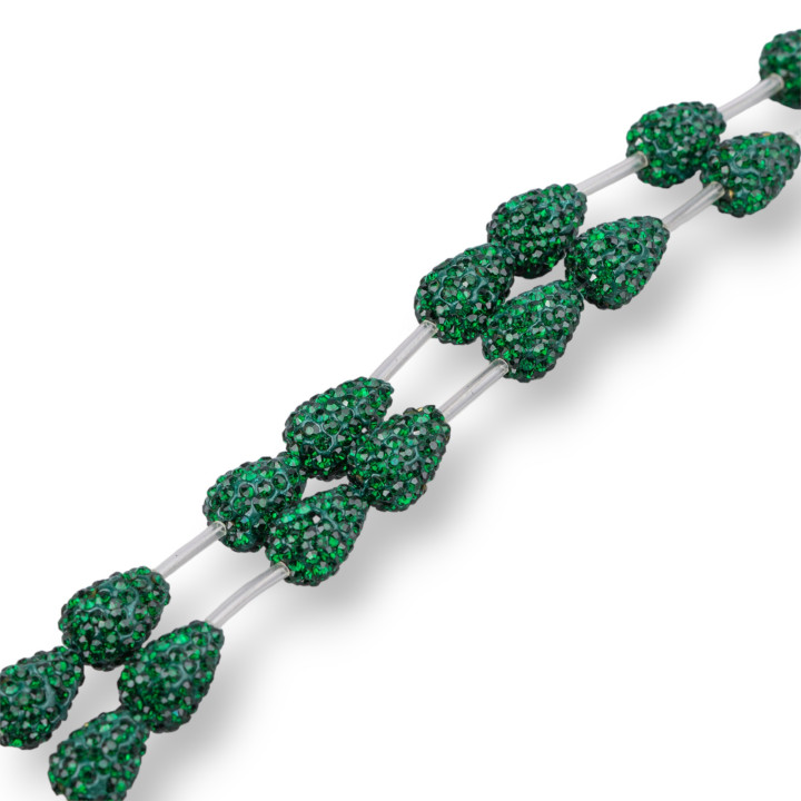 Strand Beads Marcasita Componente Strass Briolette Gotas 12x16mm 14pcs Verde esmeralda