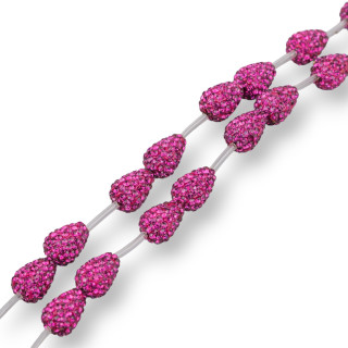 Strand Beads Marcasita Componente Strass Briolette Gotas 12x16mm 14pcs Púrpura Fucsia