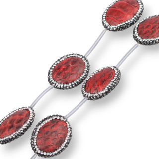 SnakeSkin Component Strang Perlen mit Markasit Strass Oval 23x29mm 6St Dunkelrot