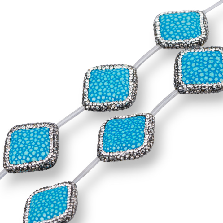 SnakeSkin Component Strand Beads with Marcasite Rhinestone Rhombus 26mm 6pcs Turquoise