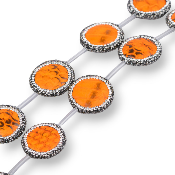 SnakeSkin Component Strand Beads Avec Marcassite Strass Rond 25mm 6pcs Orange