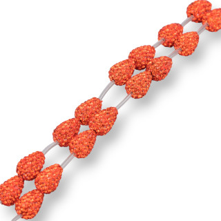 Perline A Filo Componente Di Marcasite Strass Gocce Briolette 12x16mm 14pz Arancio Intenso
