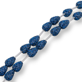 Perles sur rang Marcassite Composant Strass Briolette Gouttes 12x16mm 14pcs Bleu Saphir