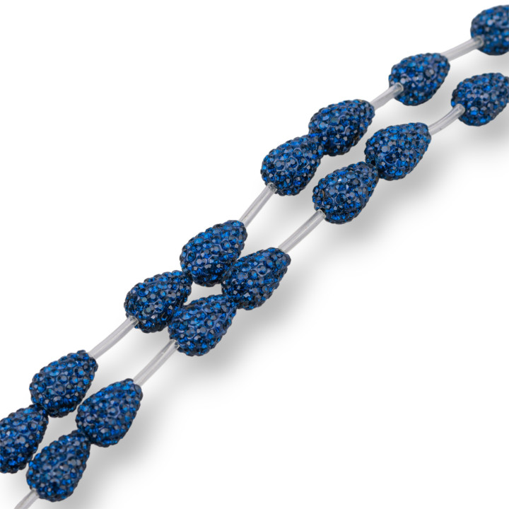 Strand Beads Component Of Marcasite Strass Drops Briolette 12x16mm 14τμχ Sapphire Blue