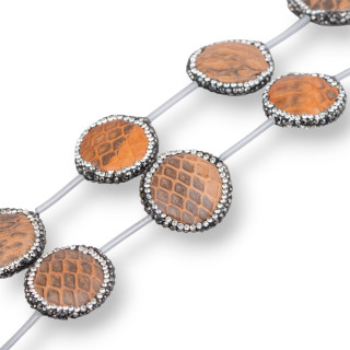 SnakeSkin Component Strand Beads With Marcasite Rhinestone Round 25mm 6pcs Marron