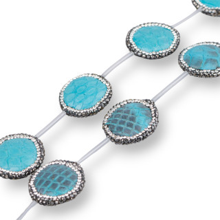 SnakeSkin Component Strand Beads With Marcasite Round Rhinestones 25mm 6τμχ Τυρκουάζ