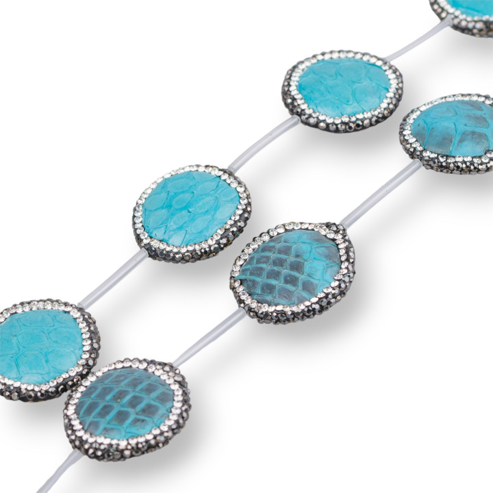 SnakeSkin Component Strand Beads Avec Marcassite Strass Rond 25mm 6pcs Turquoise