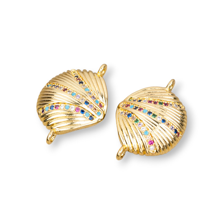 Conector de componente de bronce con carcasa de pavé de zirconia cúbica multicolor con 2 anillos 14x22 mm 6 piezas