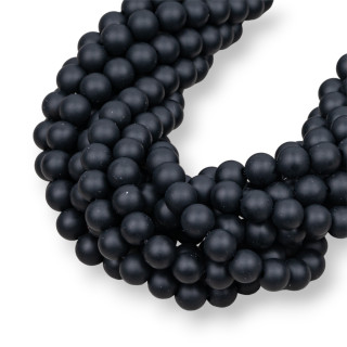 Matt-satinierter schwarzer Onyx (matt), rund, glatt, 08 mm
