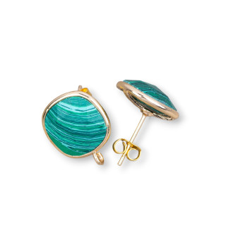 Base Per Orecchini Di Ottone A Perno Con Occhio Di Gatto Sfaccettato Quadrato 13mm 5 Paia Verde Malachite