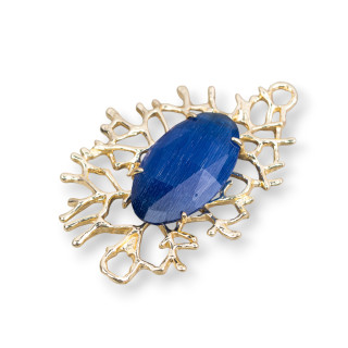 Connecteur de composants en bronze style branches de corail avec cabochon 40x53mm 2pcs bleu