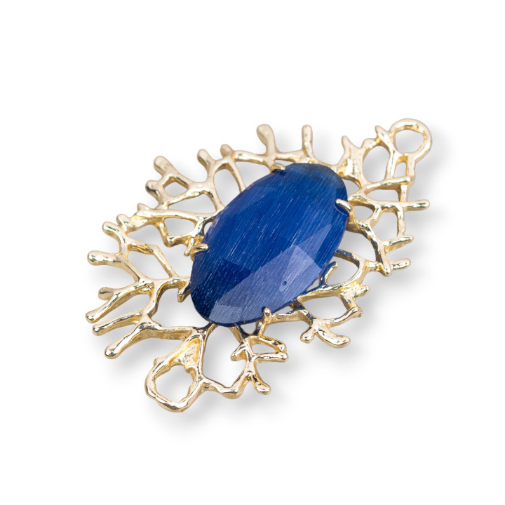 Coral Branches Style Bronze Component Connector with Cabochon Σετ 40x53mm 2τμχ Μπλε