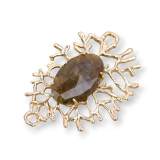 Conjunto de conector de componente de bronce estilo ramas de coral con cabujón 40x53mm 2 piezas marrón