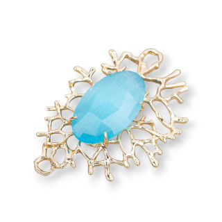 Coral Branches Style Bronze Component Connector with Cabochon Set 40x53mm 2pcs Turquoise