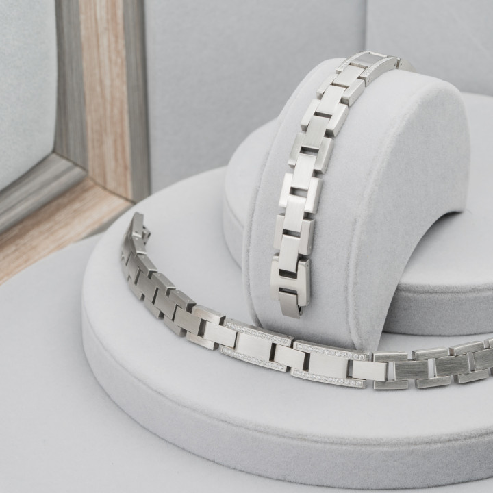 Steel Bracelet With Rhinestones Set Width 12mm Mod19128