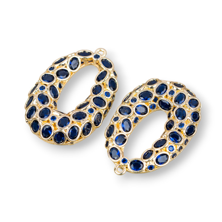 Bronze Pendant Component Oval Cornetto Light Points 22x30mm 2pcs Sapphire Blue