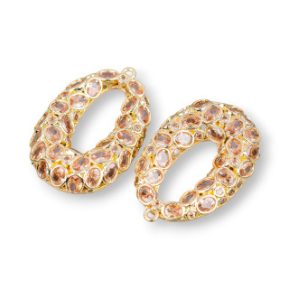 Χάλκινο κρεμαστό συστατικό Oval Cornetto Light Points 22x30mm 2τμχ Σαμπάνια