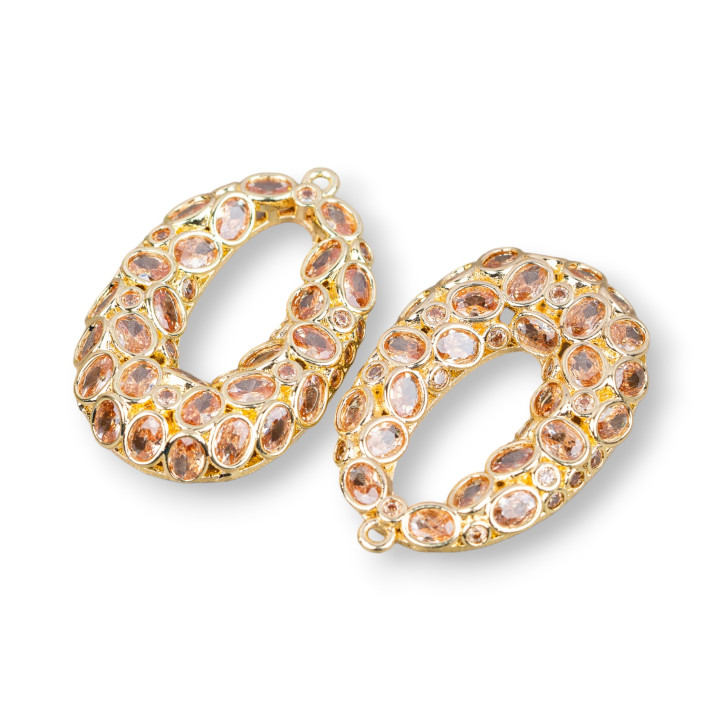 Χάλκινο κρεμαστό συστατικό Oval Cornetto Light Points 22x30mm 2τμχ Σαμπάνια