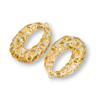 Χάλκινο μενταγιόν Συστατικό Oval Cornetto Light Points 22x30mm 2τμχ Κίτρινο Τοπάζι