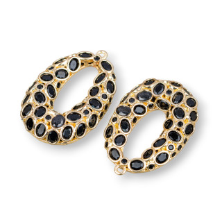 Componente colgante de bronce Cornector ovalado Puntos de luz 22x30 mm 2 piezas NeroJet