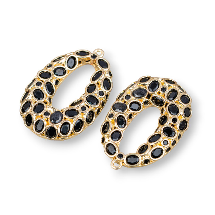 Componente colgante de bronce Cornector ovalado Puntos de luz 22x30 mm 2 piezas NeroJet