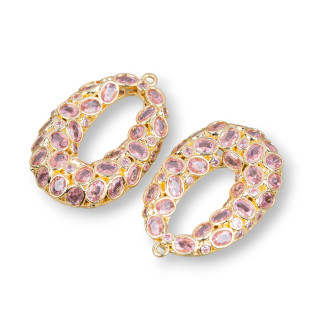 Bronze Pendant Component Oval Cornetto Light Points 22x30mm 2pcs Pink