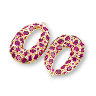 Bronze Pendant Component Oval Cornetto Light Points 22x30mm 2pcs Ruby Red