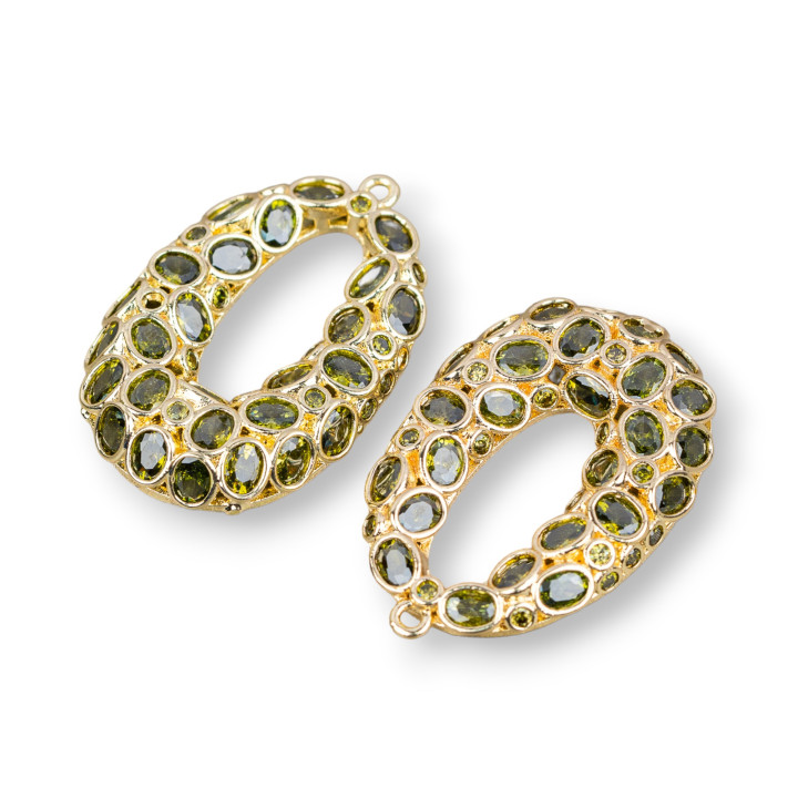 Bronce Colgante Componente Oval Cornector Puntos Luz 22x30mm 2pcs Verde Olivo