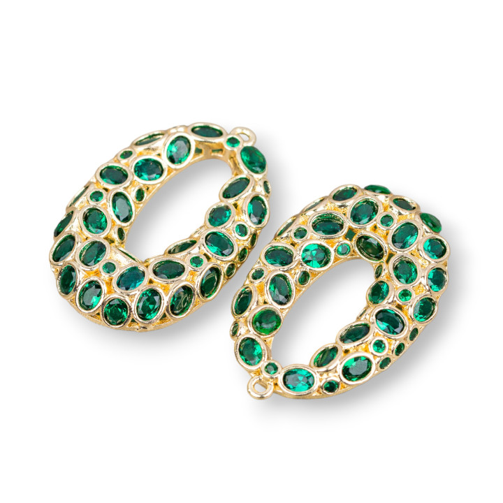 Bronze Pendant Component Oval Cornetto Light Points 22x30mm 2pcs Emerald Green