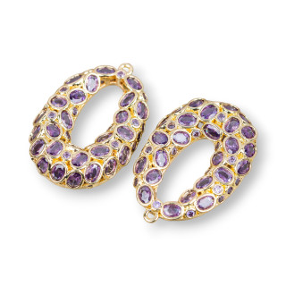 Bronze Pendant Component Oval Cornetto Light Points 22x30mm 2pcs Purple Lavender