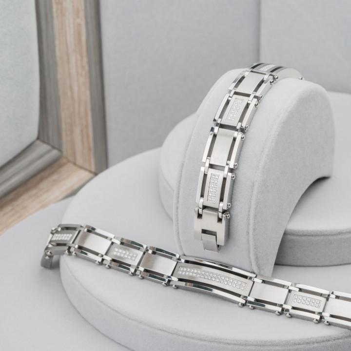 Brazalete Acero Con Engaste Strass Ancho 14mm Mod19150