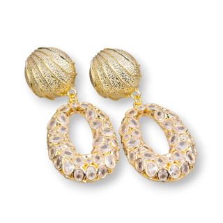 Bronze Stud Earrings With Zircons Set 22x50mm Transparent White