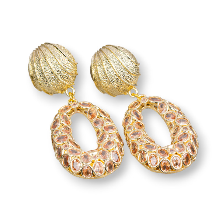 Boucles D'oreilles Tiges Bronze Serties Zircons 22x50mm Champagne
